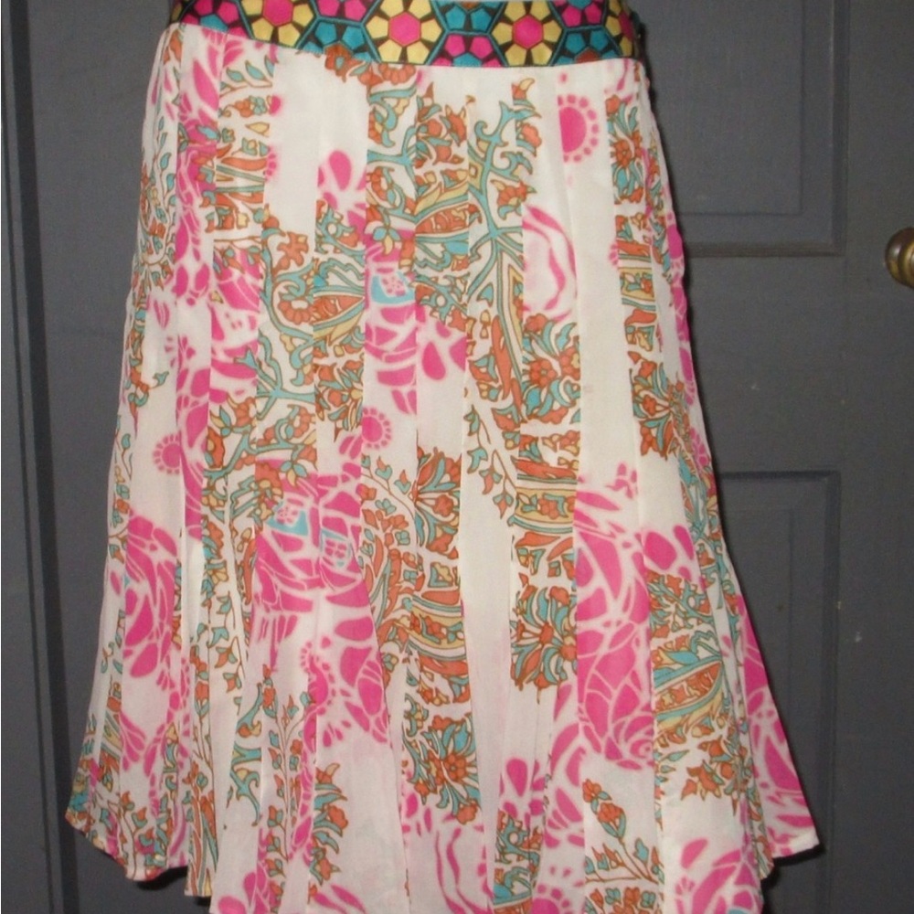 Nicole by Nicole Miller Pink and Orange Floral Midi Skirt